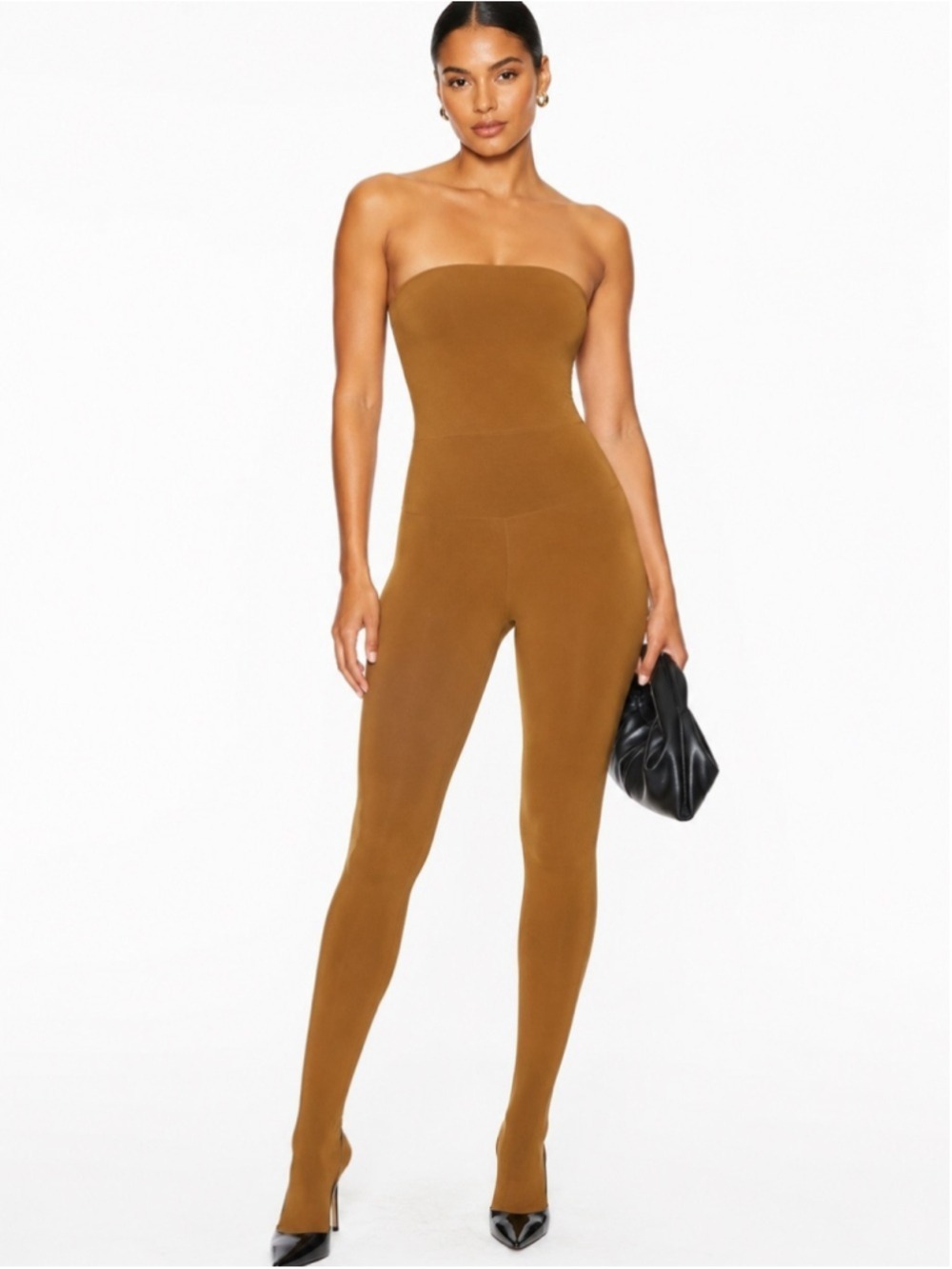 NWT Norma Kamali Strapless Catsuit w/ Footsie Woods XS Stretch Jumpsuit